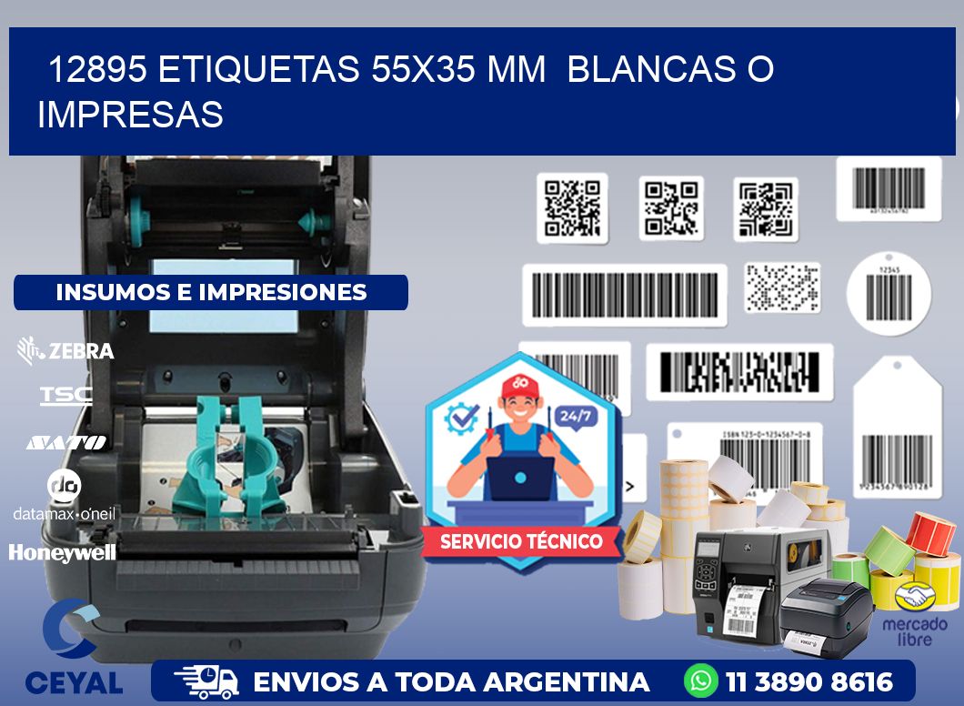 12895 ETIQUETAS 55x35 mm  BLANCAS O IMPRESAS