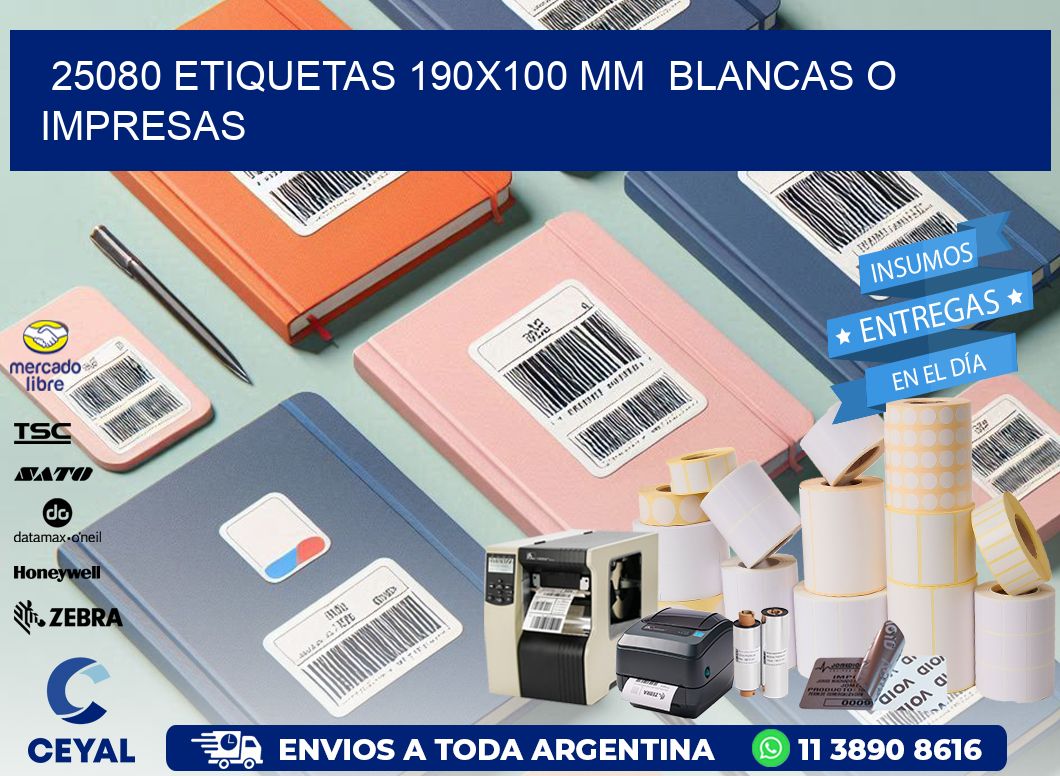 25080 ETIQUETAS 190x100 mm  BLANCAS O IMPRESAS