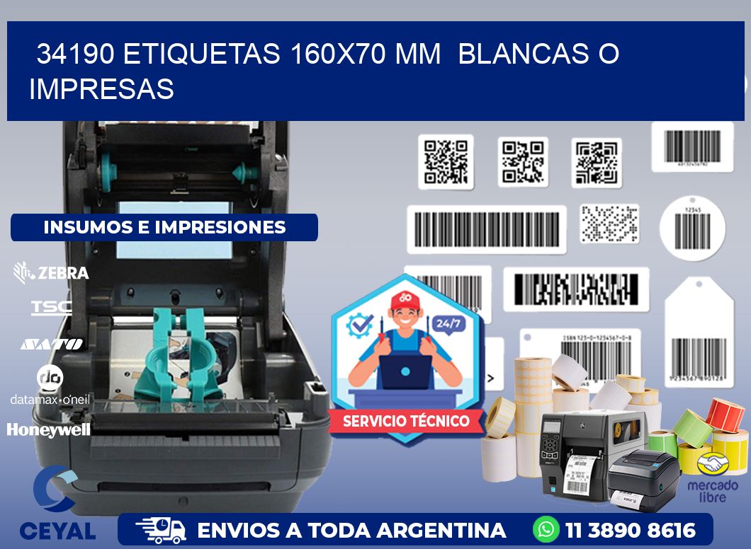 34190 ETIQUETAS 160x70 mm  BLANCAS O IMPRESAS