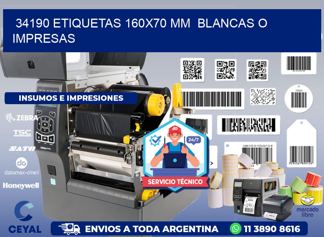 34190 ETIQUETAS 160x70 mm  BLANCAS O IMPRESAS