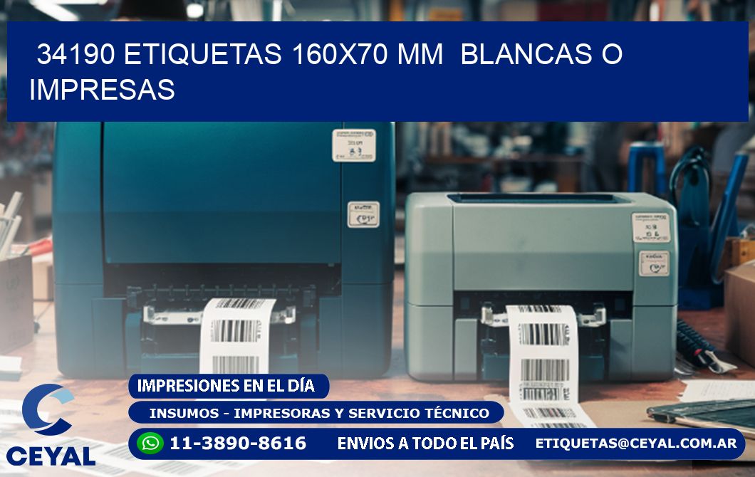 34190 ETIQUETAS 160x70 mm  BLANCAS O IMPRESAS