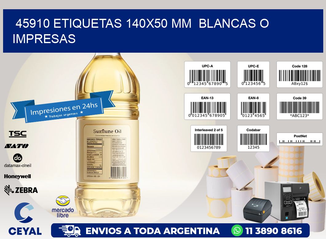 45910 ETIQUETAS 140x50 mm  BLANCAS O IMPRESAS