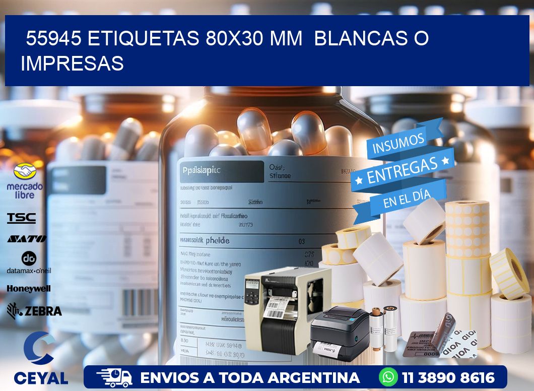 55945 ETIQUETAS 80×30 mm  BLANCAS O IMPRESAS