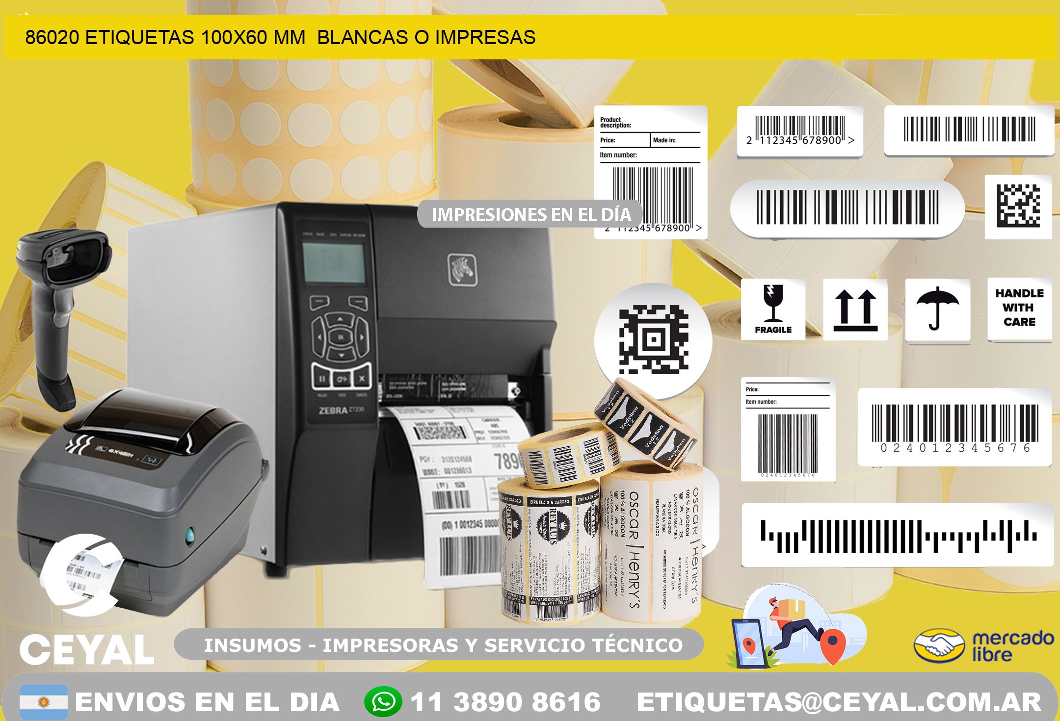 86020 ETIQUETAS 100×60 mm  BLANCAS O IMPRESAS