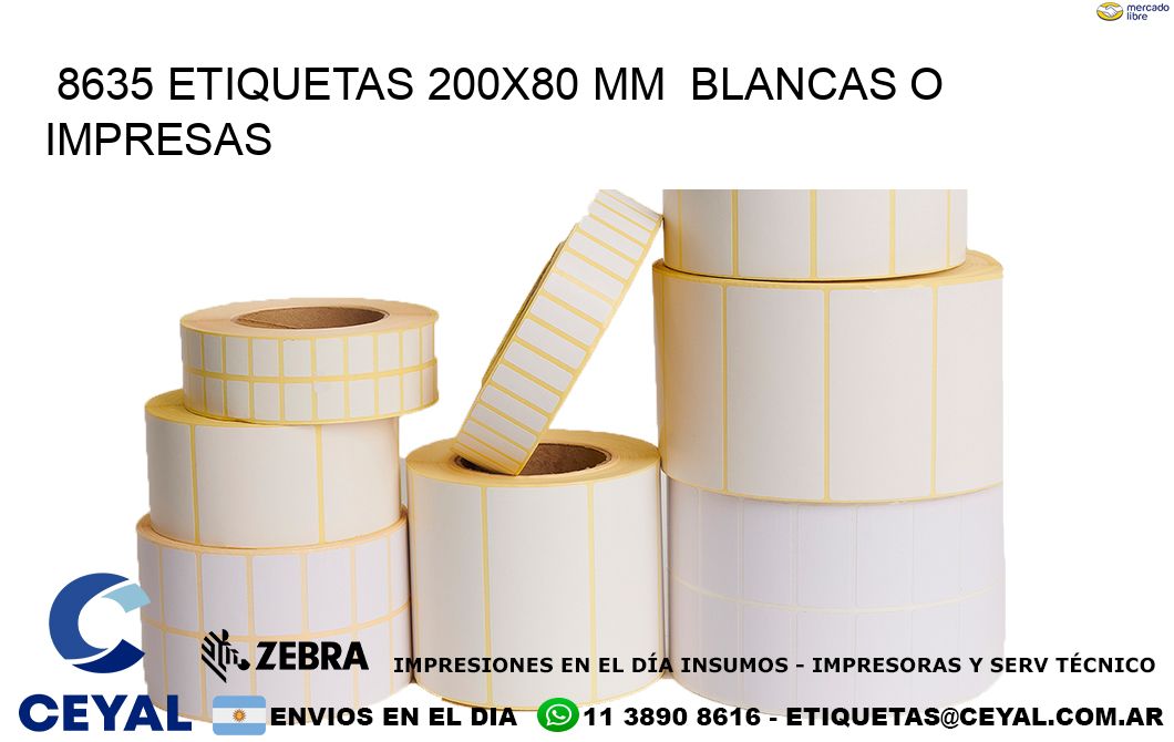 8635 ETIQUETAS 200x80 mm  BLANCAS O IMPRESAS