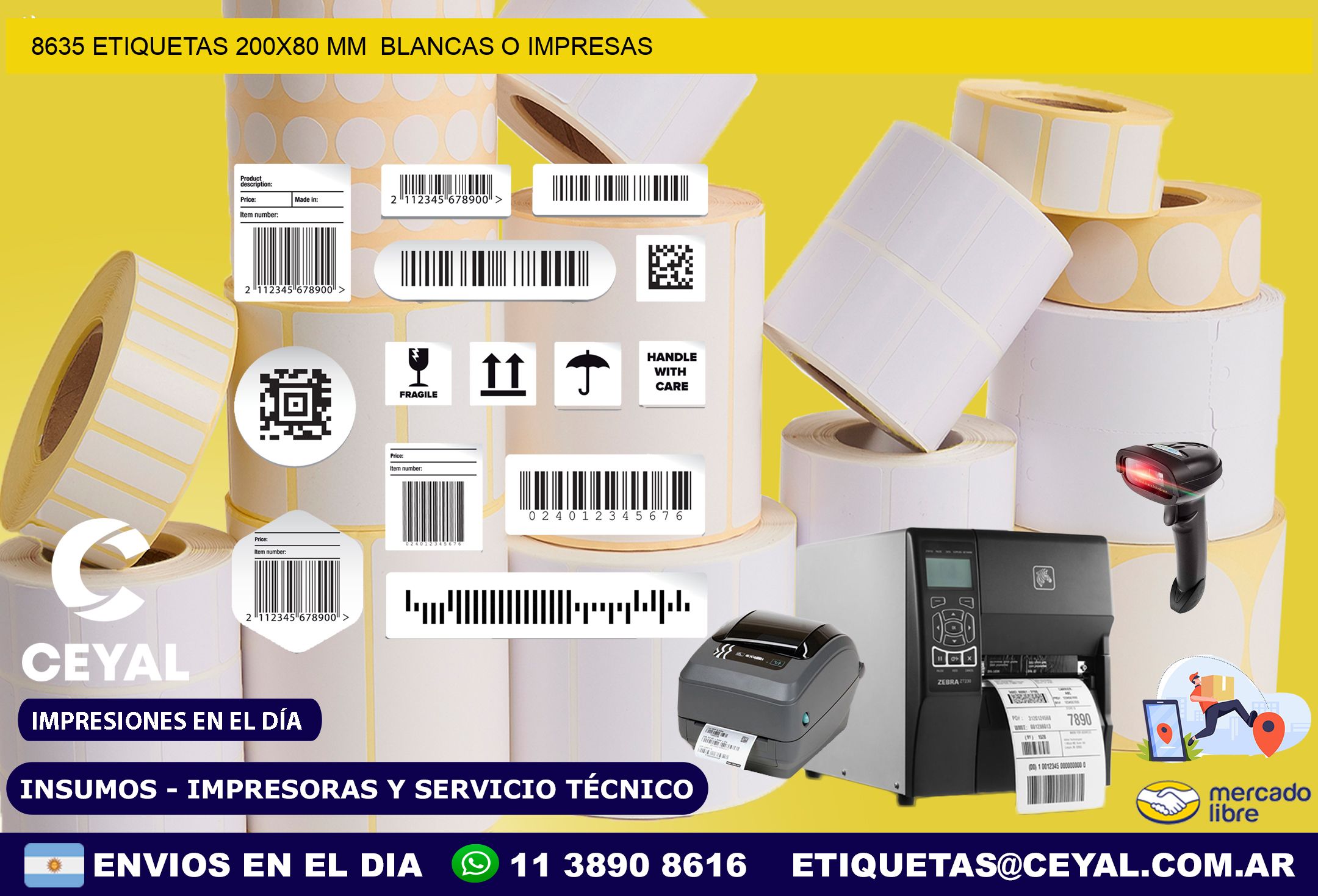 8635 ETIQUETAS 200×80 mm  BLANCAS O IMPRESAS