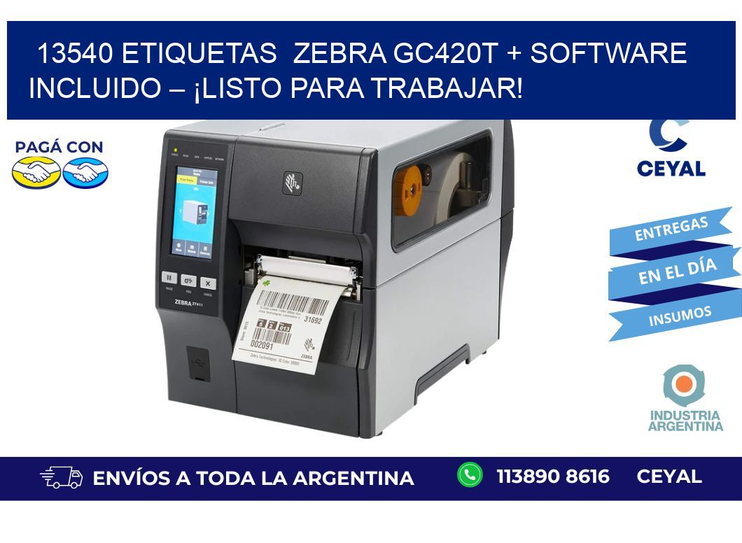 13540 etiquetas  Zebra GC420T + Software Incluido – ¡Listo Para Trabajar!