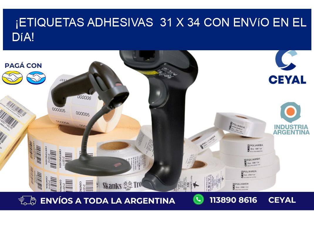 ¡Etiquetas Adhesivas  31 x 34 con Envío en el Día!