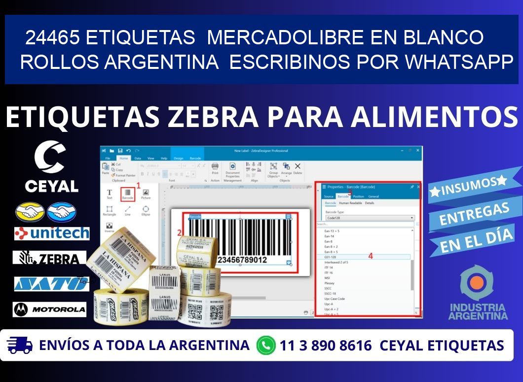 24465 ETIQUETAS  MERCADOLIBRE EN BLANCO ROLLOS ARGENTINA  ESCRIBINOS POR WHATSAPP