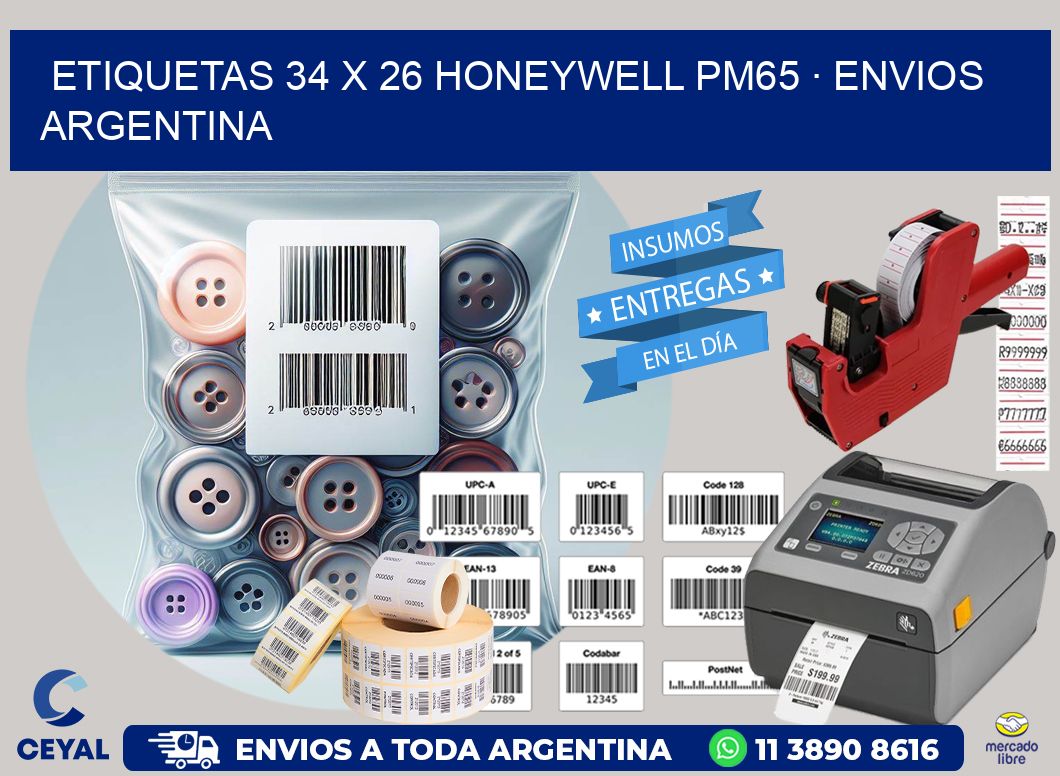 ETIQUETAS 34 x 26 HONEYWELL PM65 · ENVIOS ARGENTINA