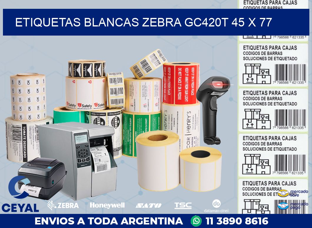 ETIQUETAS BLANCAS ZEBRA GC420T 45 x 77