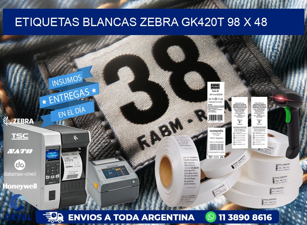 ETIQUETAS BLANCAS ZEBRA GK420T 98 x 48