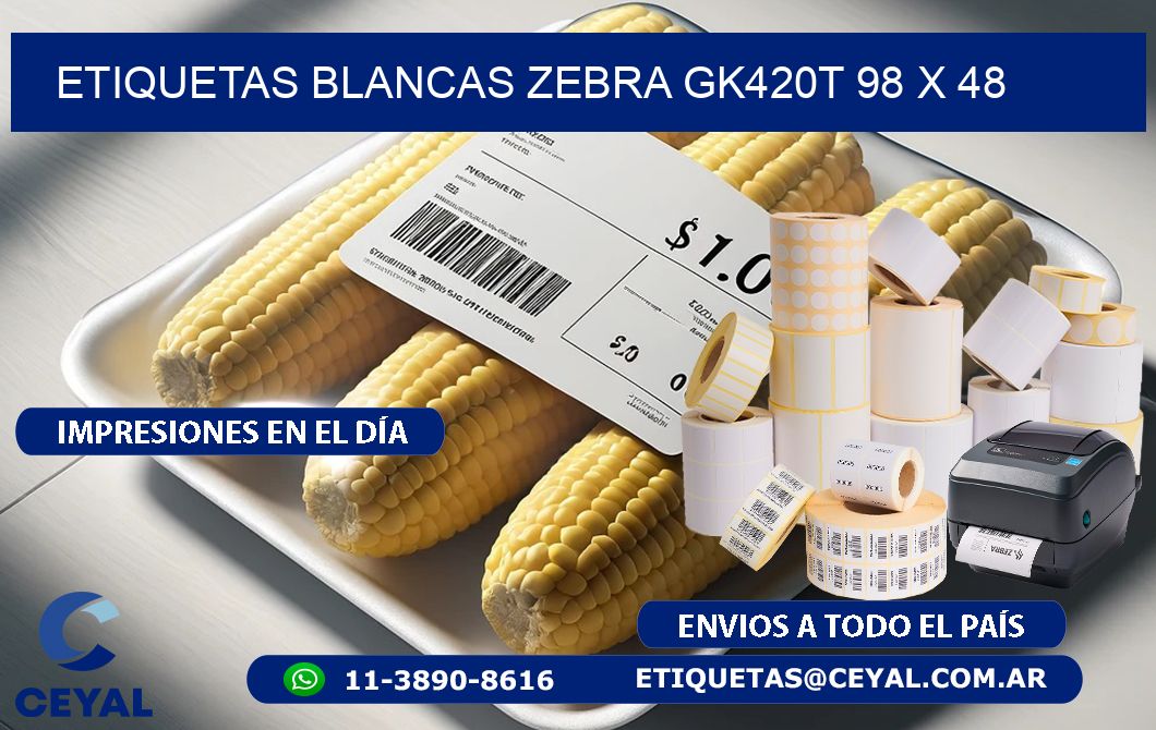 ETIQUETAS BLANCAS ZEBRA GK420T 98 x 48