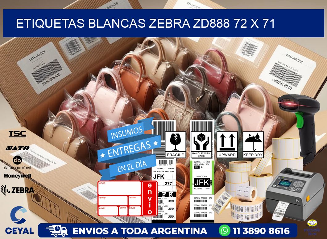 ETIQUETAS BLANCAS ZEBRA ZD888 72 x 71