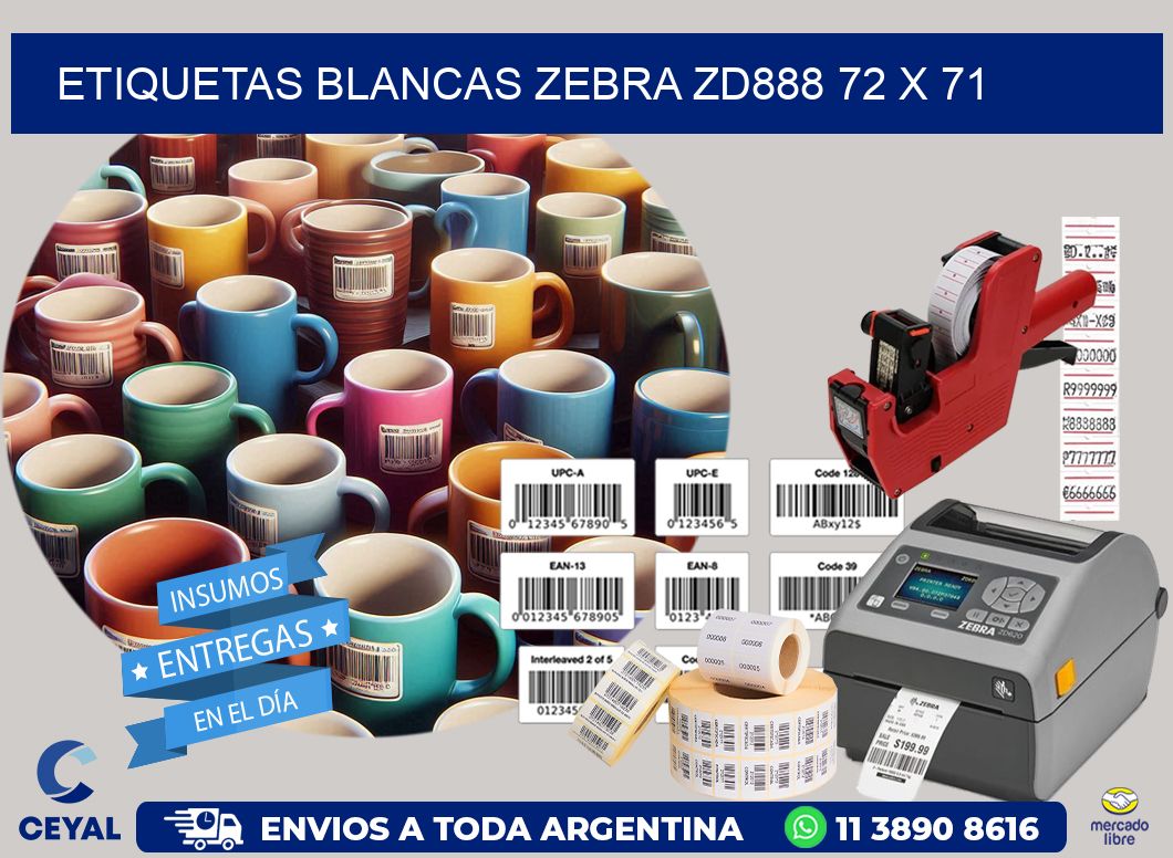 ETIQUETAS BLANCAS ZEBRA ZD888 72 x 71
