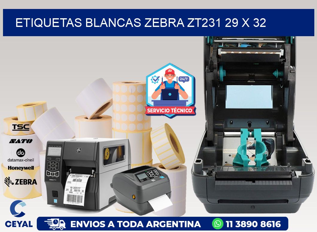 ETIQUETAS BLANCAS ZEBRA ZT231 29 x 32