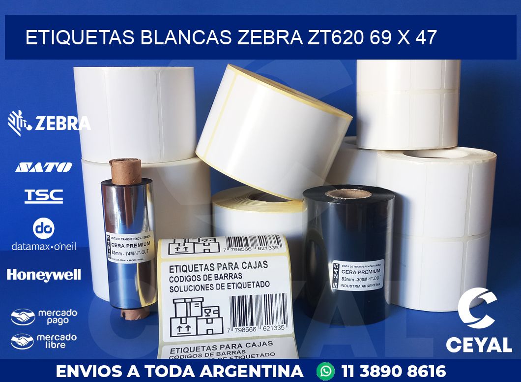 ETIQUETAS BLANCAS ZEBRA ZT620 69 x 47