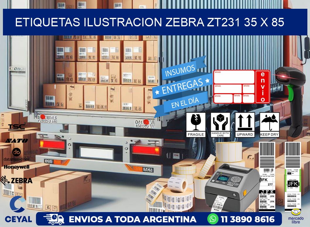 ETIQUETAS ILUSTRACION ZEBRA ZT231 35 x 85