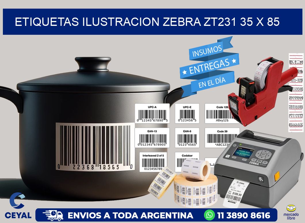 ETIQUETAS ILUSTRACION ZEBRA ZT231 35 x 85