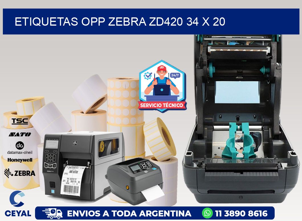 ETIQUETAS OPP ZEBRA ZD420 34 x 20
