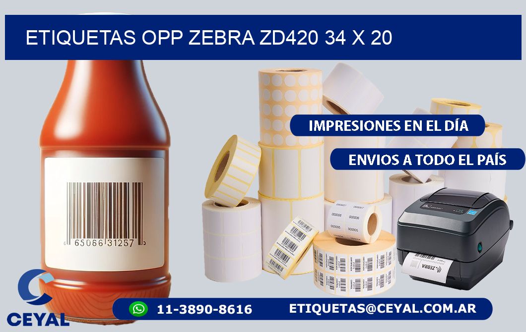 ETIQUETAS OPP ZEBRA ZD420 34 x 20