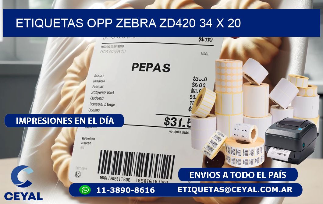 ETIQUETAS OPP ZEBRA ZD420 34 x 20