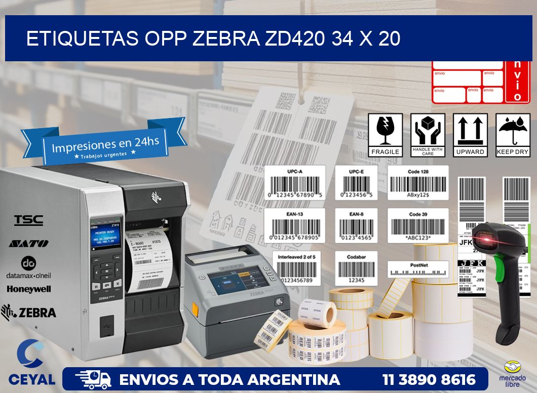 ETIQUETAS OPP ZEBRA ZD420 34 x 20
