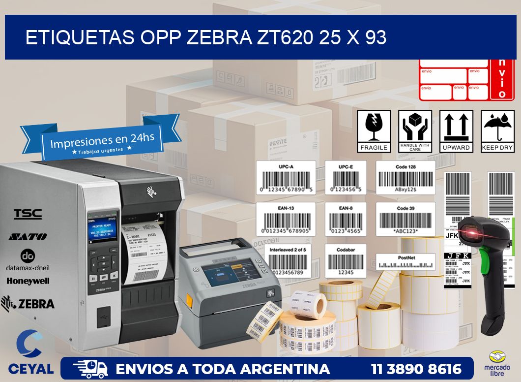 ETIQUETAS OPP ZEBRA ZT620 25 x 93