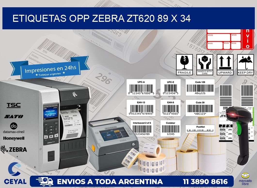 ETIQUETAS OPP ZEBRA ZT620 89 x 34