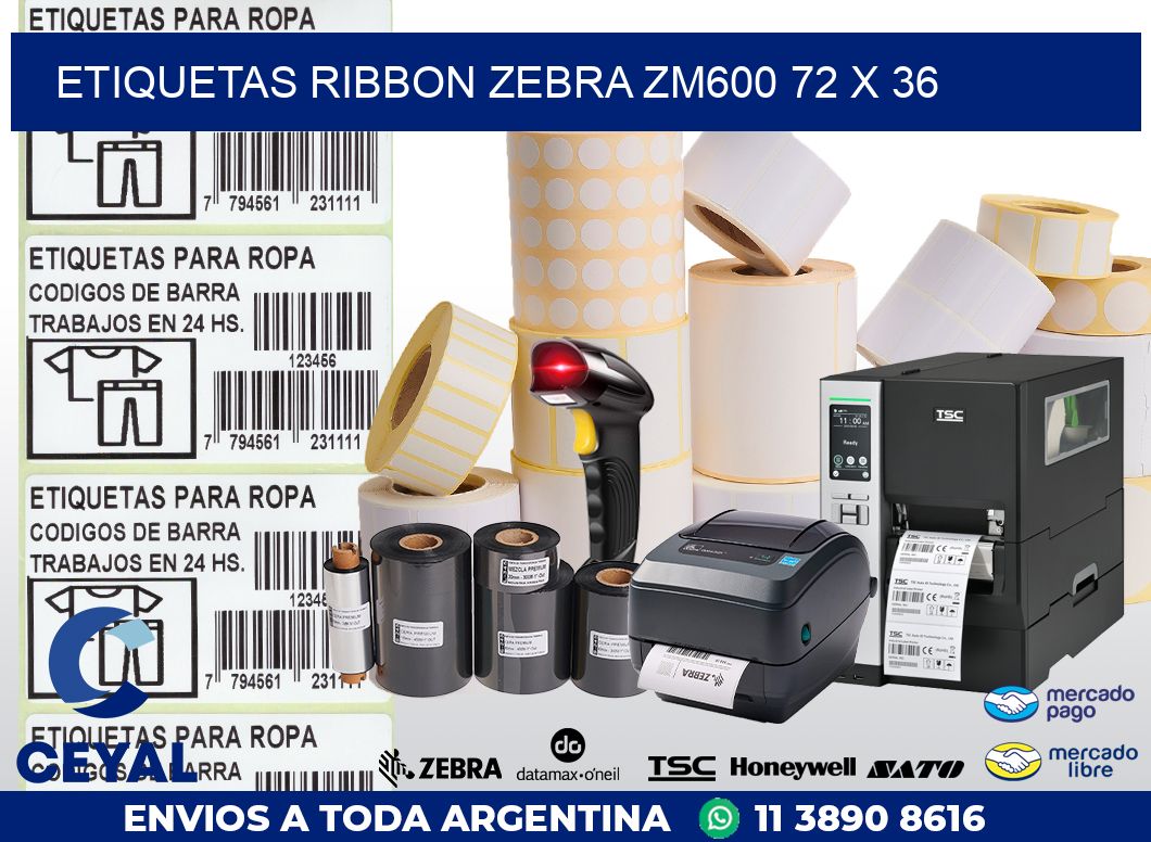ETIQUETAS RIBBON Zebra ZM600 72 x 36