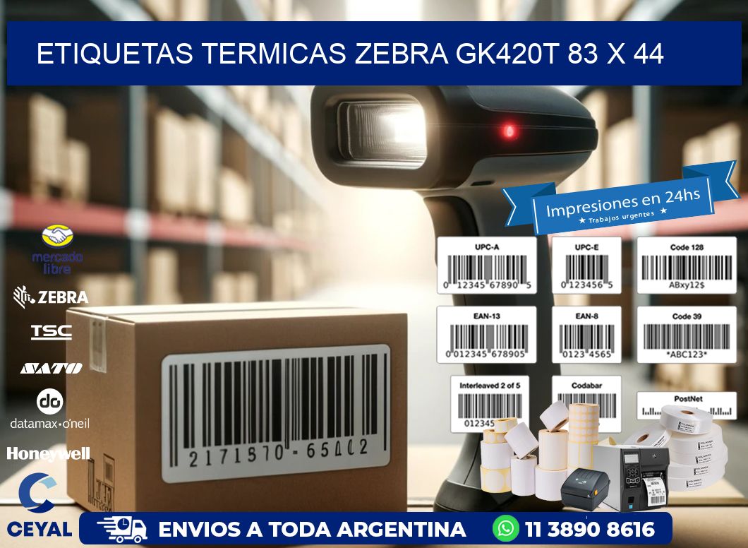 ETIQUETAS TERMICAS ZEBRA GK420T 83 x 44