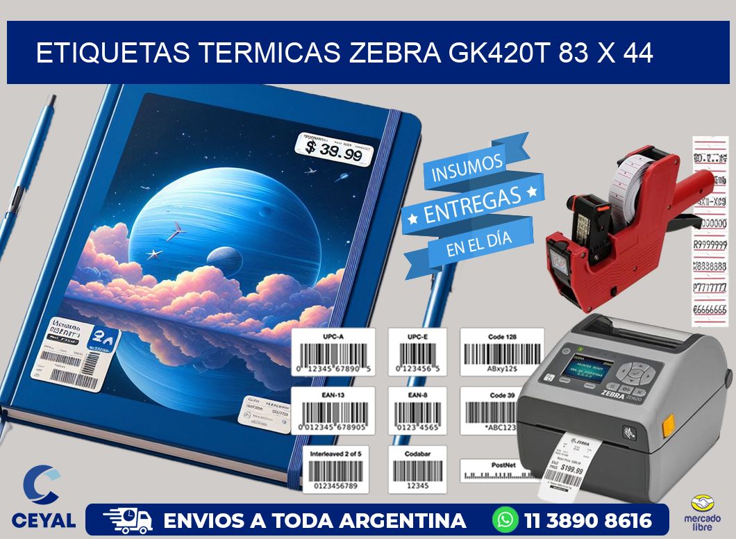 ETIQUETAS TERMICAS ZEBRA GK420T 83 x 44