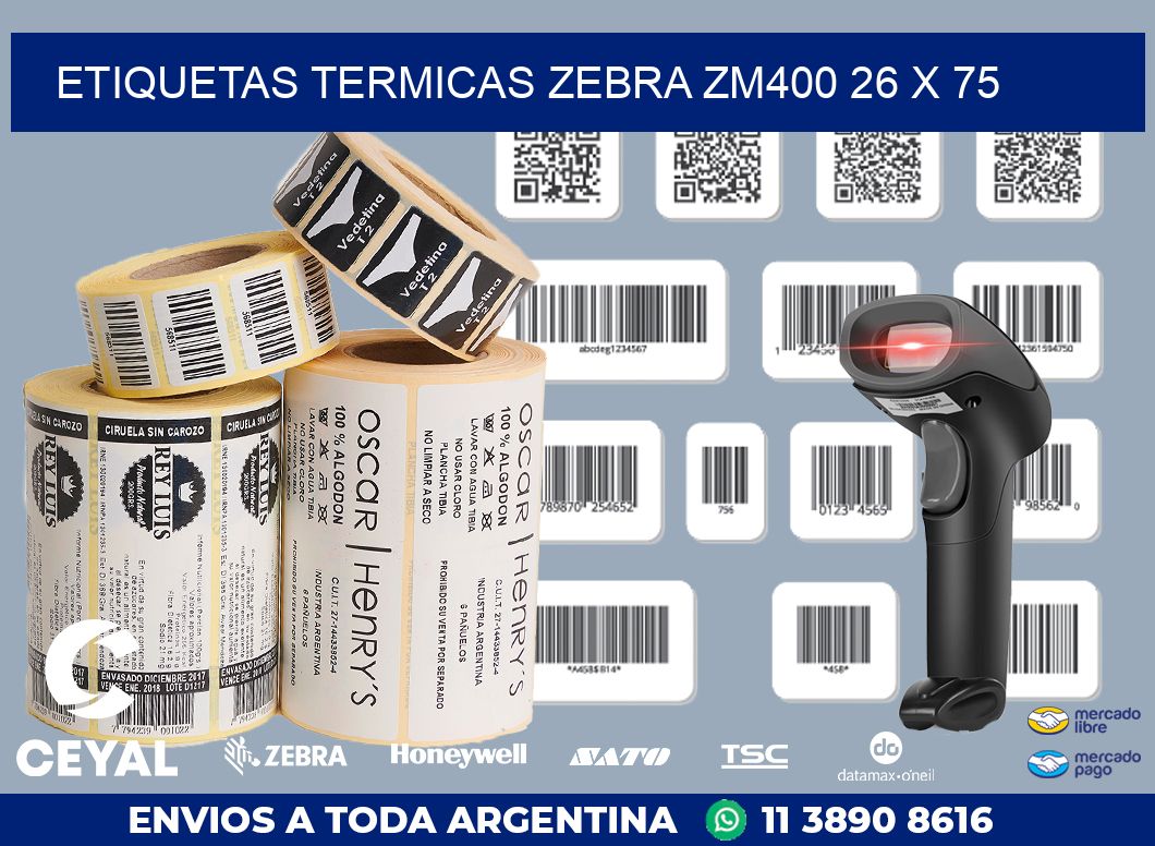 ETIQUETAS TERMICAS ZEBRA ZM400 26 x 75
