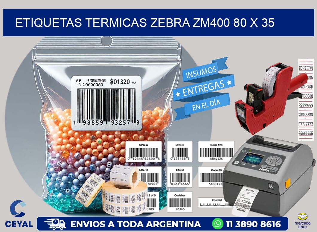 ETIQUETAS TERMICAS ZEBRA ZM400 80 x 35