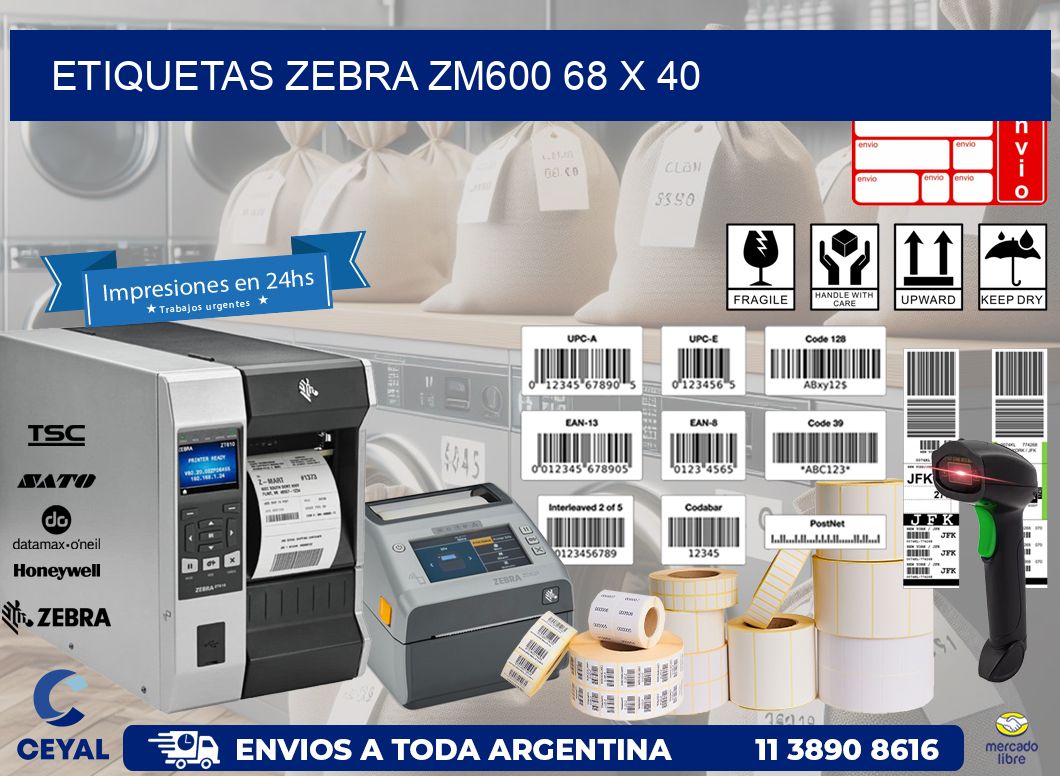 ETIQUETAS Zebra ZM600 68 x 40
