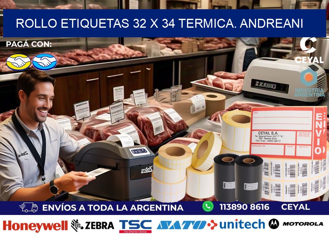 Rollo etiquetas 32 x 34 termica. Andreani