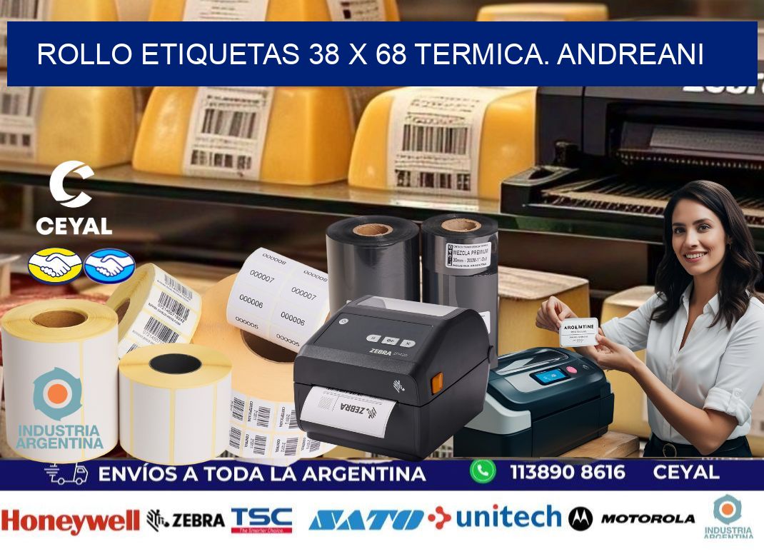 Rollo etiquetas 38 x 68 termica. Andreani
