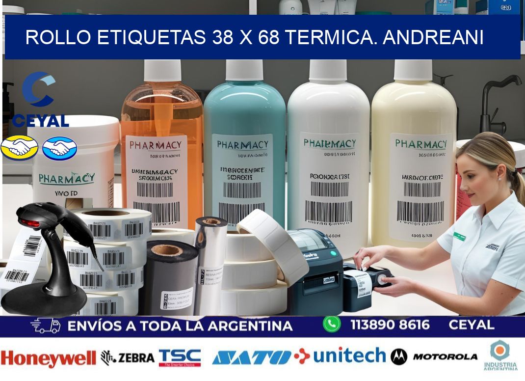 Rollo etiquetas 38 x 68 termica. Andreani