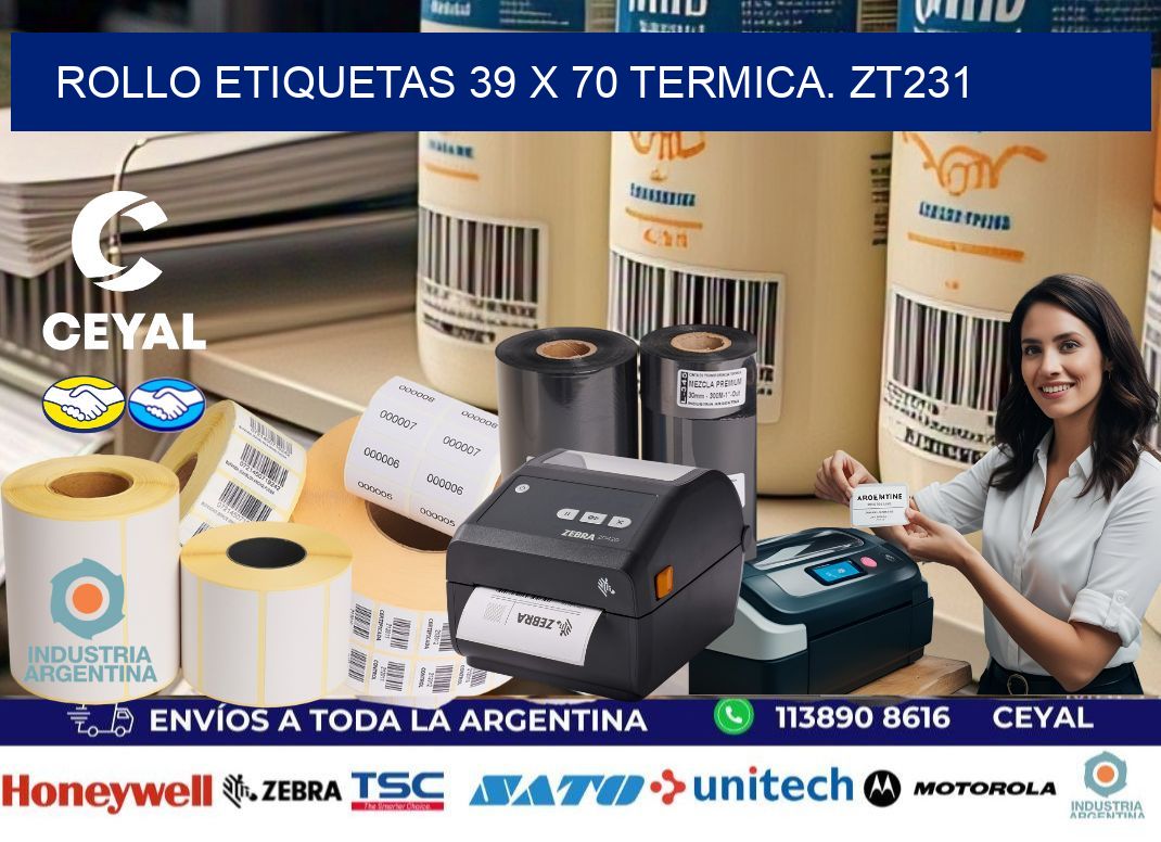 Rollo etiquetas 39 x 70 termica. zt231