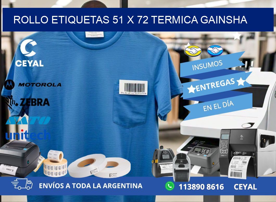 Rollo etiquetas 51 x 72 termica gainsha