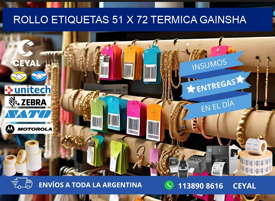 Rollo etiquetas 51 x 72 termica gainsha