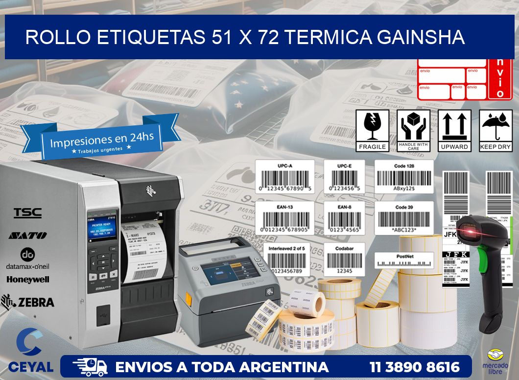 Rollo etiquetas 51 x 72 termica gainsha