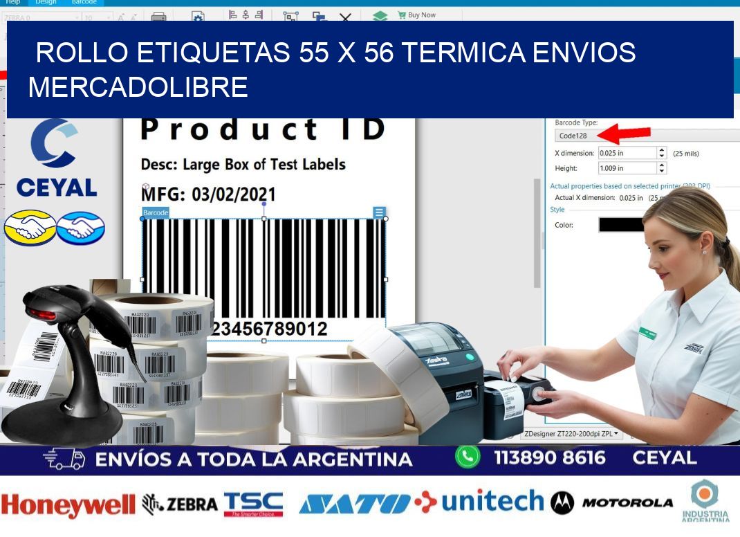 Rollo etiquetas 55 x 56 termica ENVIOS MERCADOLIBRE