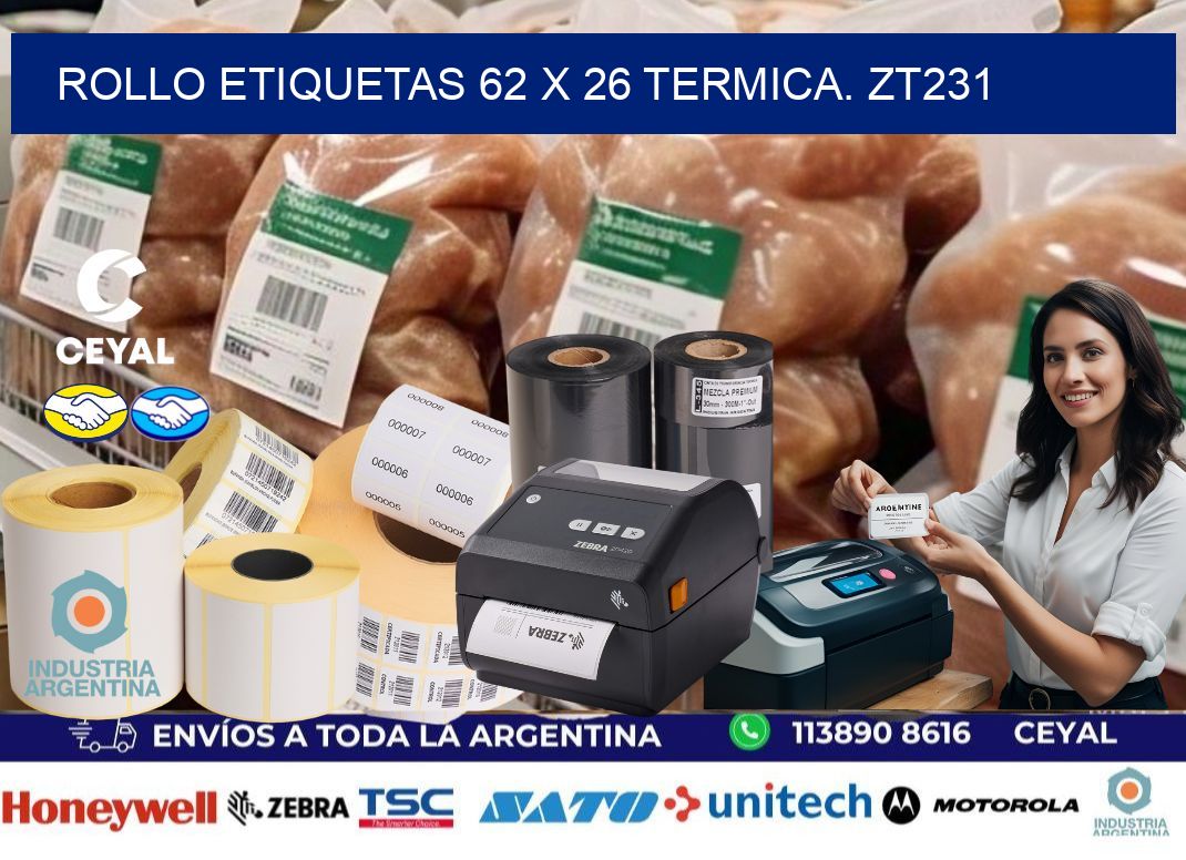 Rollo etiquetas 62 x 26 termica. zt231