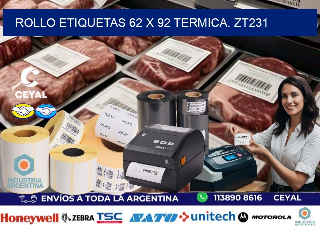 Rollo etiquetas 62 x 92 termica. zt231