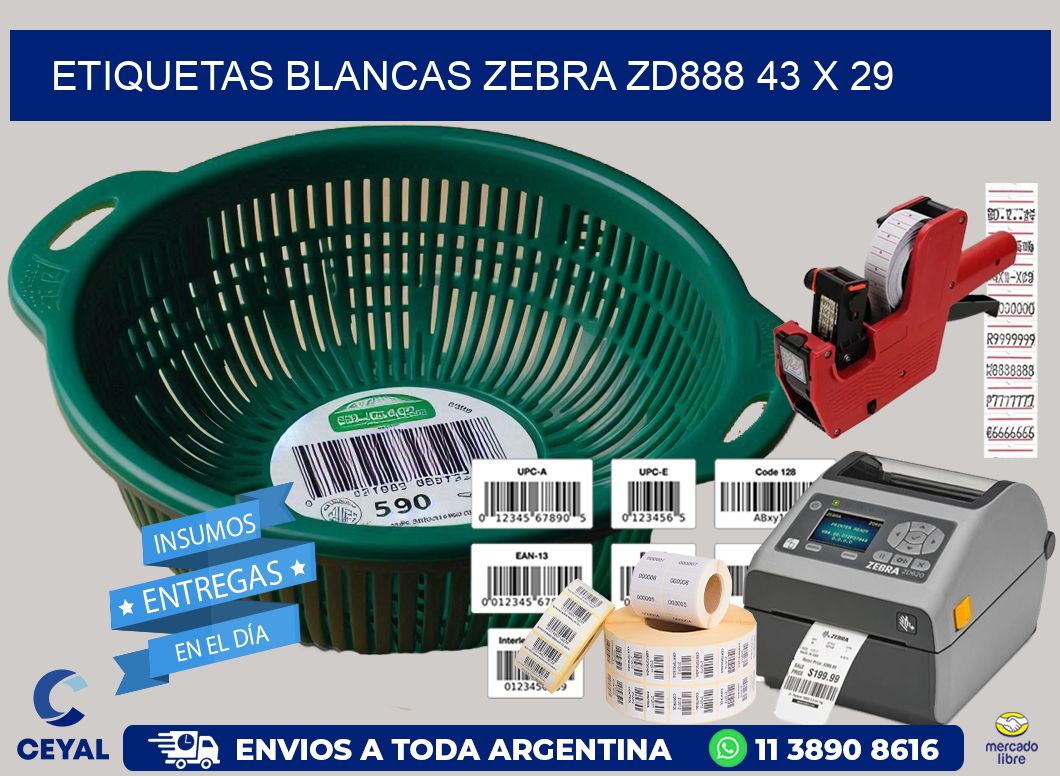 ETIQUETAS BLANCAS ZEBRA ZD888 43 x 29