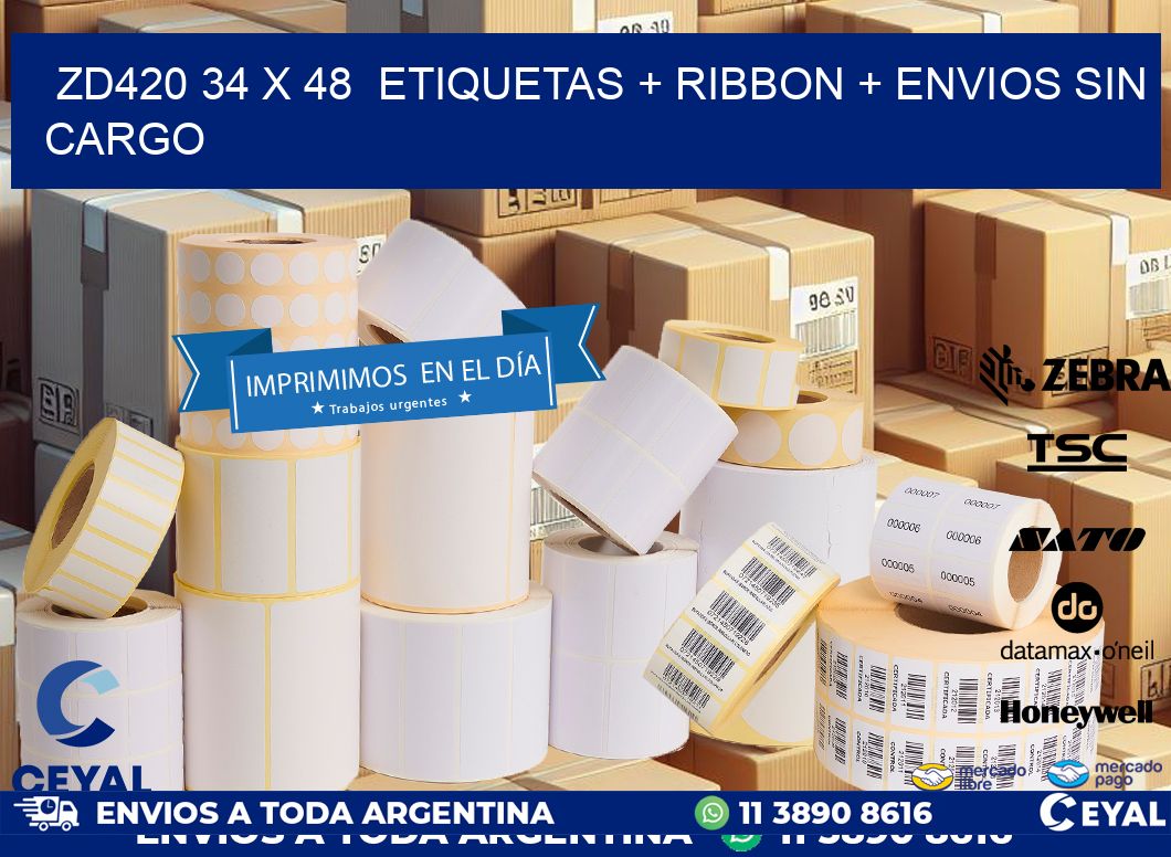 ZD420 34 x 48  etiquetas + ribbon + envios sin cargo