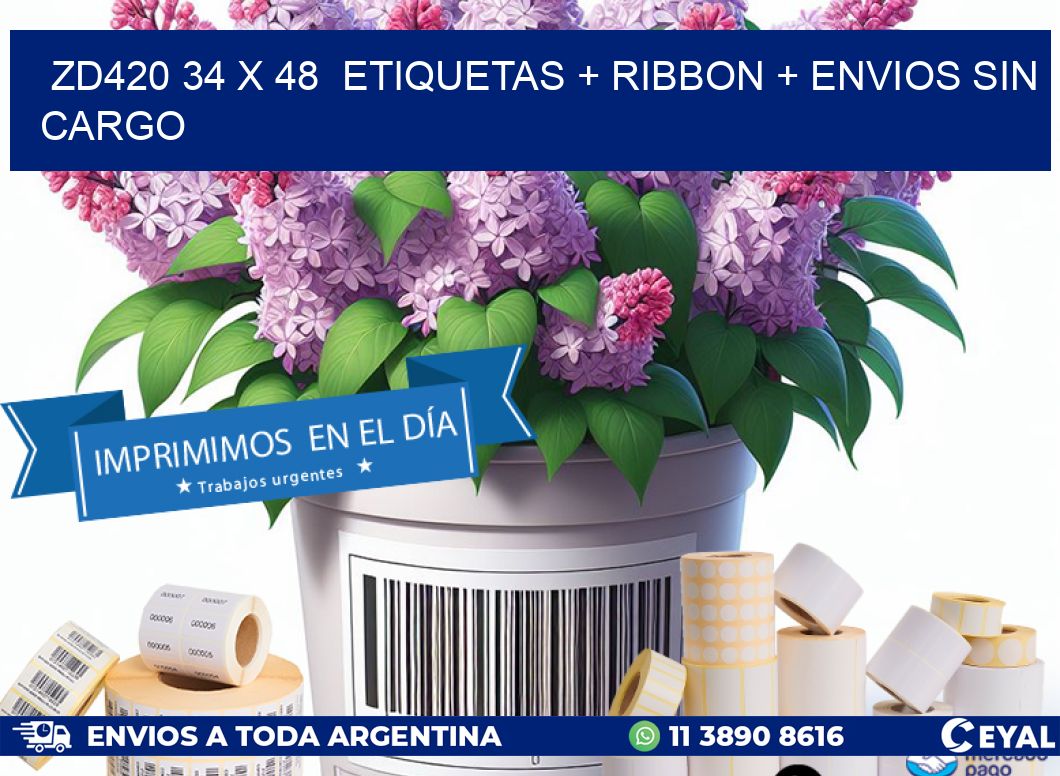 ZD420 34 x 48  etiquetas + ribbon + envios sin cargo