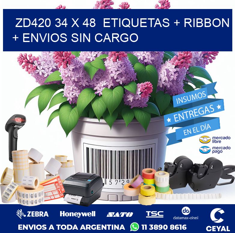 ZD420 34 x 48  etiquetas + ribbon + envios sin cargo