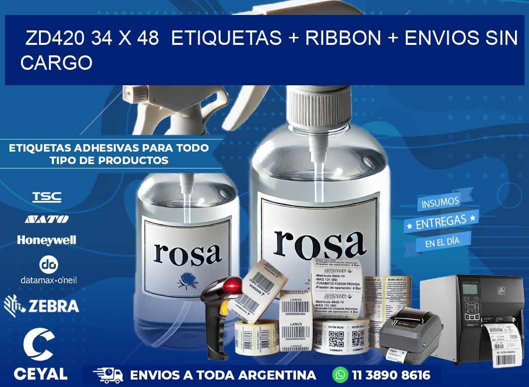 ZD420 34 x 48  etiquetas + ribbon + envios sin cargo